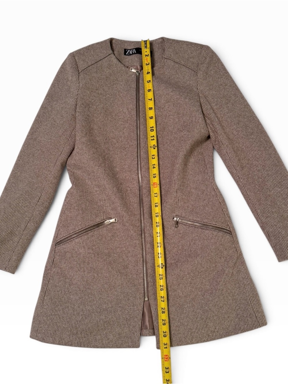 Zara Houndstooth Zip Blazer in Brown Size Medium - Picture 7 of 13